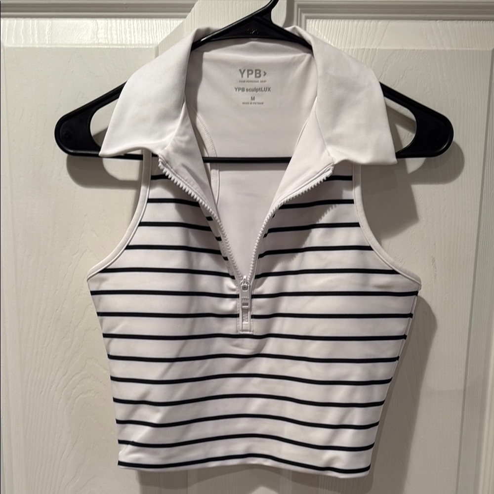 ABERCROMBIE & FITCH YPB Black & White Stripe Racerback Athletic Tank Top